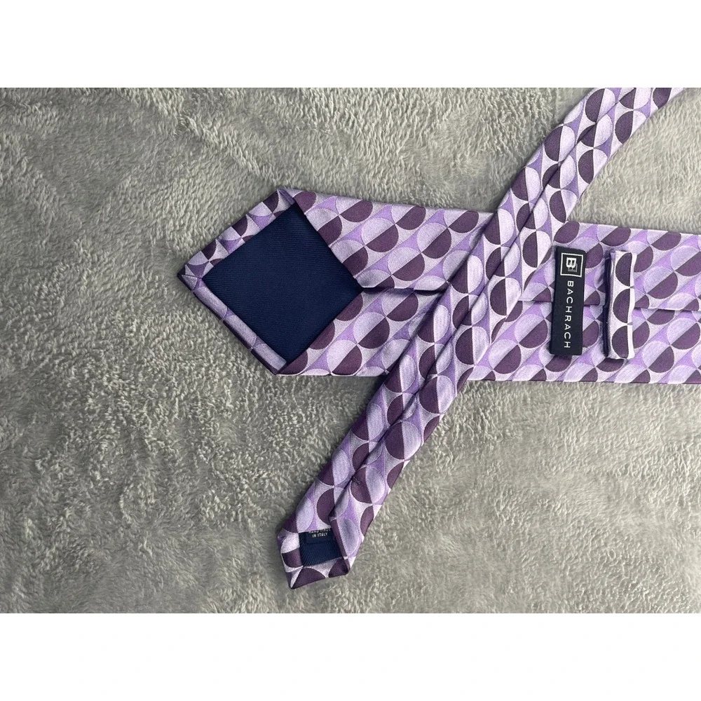 Bachrach Silk Tie Made in Italy Purple Patterned Geometric Men's‎ Necktie